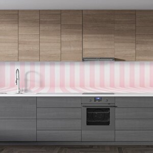 Mutfak Tezgah Arası Folyo Fayans Kaplama Folyosu 3d Pembe Çizgiler 60x500 cm
