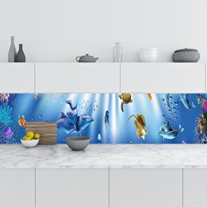 Mutfak Tezgah Arası Folyo Fayans Kaplama Folyosu 3d Akvaryum 60x500 cm