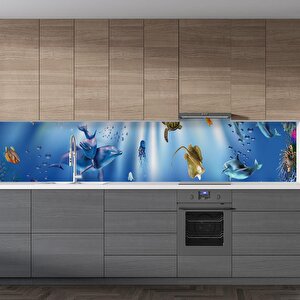 Mutfak Tezgah Arası Folyo Fayans Kaplama Folyosu 3d Akvaryum 60x500 cm