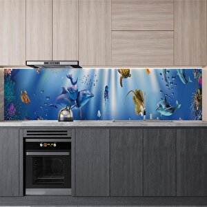 Mutfak Tezgah Arası Folyo Fayans Kaplama Folyosu 3d Akvaryum 60x300 cm