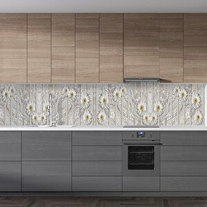 Mutfak Tezgah Arası Folyo Fayans Kaplama Folyosu Beyaz Papatya 60x200 cm