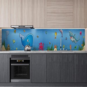 Mutfak Tezgah Arası Folyo Fayans Kaplama Folyosu Balıklar Çizim 60x200 cm