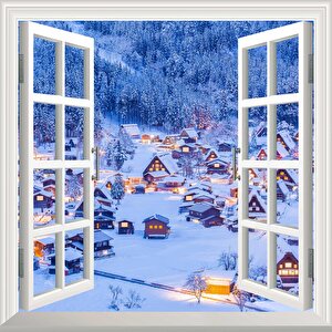Pencere Poster Duvar Kağıdı Shirakawago Yapışkanlı Sticker