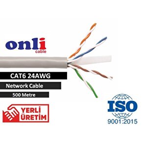 500mt 24awg Cat6 Network Kablosu Gri Yerli Üretim