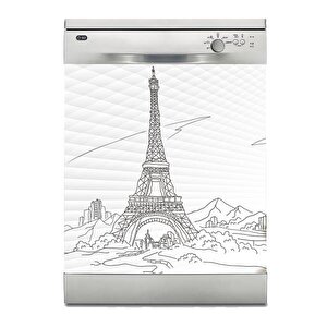 Bulaşık Makinesi Sticker Kaplama Beyaz Eşya Kaplama Eyfel Çizim