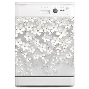Bulaşık Makinesi Sticker Kaplama Beyaz Eşya Kaplama 3d Beyaz Yapraklar