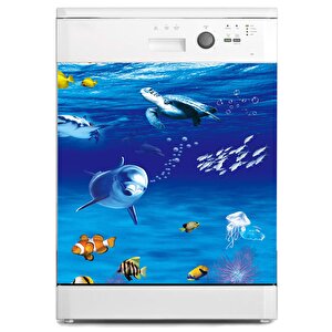Bulaşık Makinesi Sticker Kaplama Beyaz Eşya Kaplama Sualtı Dünyası Yunus