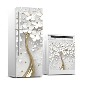 Buzdolabı Ve Bulaşık Makinası Beyaz Eşya Sticker Kaplama 3d Beyaz Ağaç 2