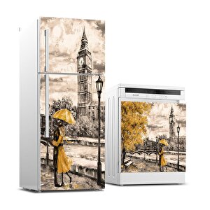 Buzdolabı Ve Bulaşık Makinası Beyaz Eşya Sticker Kaplama Londra Sarı Yağlıboya
