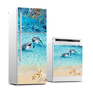 Buzdolabı Ve Bulaşık Makinası Beyaz Eşya Sticker Kaplama Yunus Balığı Deniz