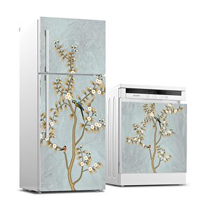 Buzdolabı Ve Bulaşık Makinası Beyaz Eşya Sticker Kaplama Kuş Ağaç