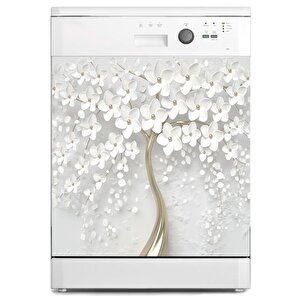 Bulaşık Makinesi Sticker Kaplama Beyaz Eşya Kaplama 3d Beyaz Ağaç 1