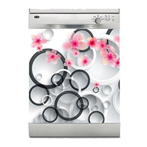 Bulaşık Makinesi Sticker Kaplama Beyaz Eşya Kaplama Oval Çiçekler