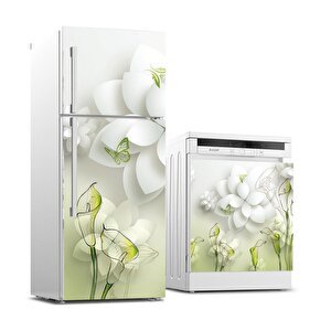 Buzdolabı Ve Bulaşık Makinası Beyaz Eşya Sticker Kaplama 3d Yeşil Lale