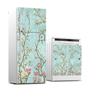 Buzdolabı Ve Bulaşık Makinası Beyaz Eşya Sticker Kaplama Küçük Çiçekler Ağaç