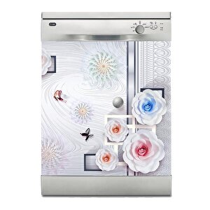 Bulaşık Makinesi Sticker Kaplama Beyaz Eşya Kaplama 3d Gül Çiçek