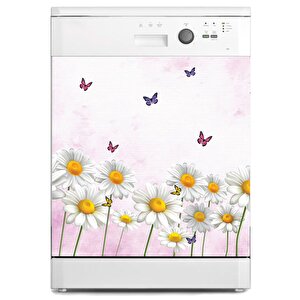 Bulaşık Makinesi Sticker Kaplama Beyaz Eşya Kaplama Papatya Kelebek