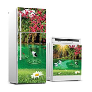 Buzdolabı Ve Bulaşık Makinası Beyaz Eşya Sticker Kaplama Göl Papatya