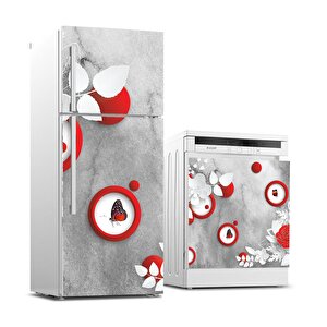 Buzdolabı Ve Bulaşık Makinası Beyaz Eşya Sticker Kaplama Kırmızı Yuvarlak Kelebek