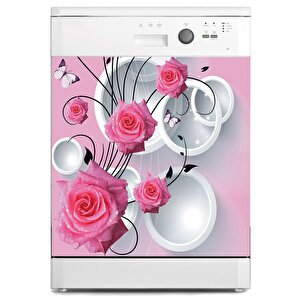 Bulaşık Makinesi Sticker Kaplama Beyaz Eşya Kaplama 3d Pembe Gül