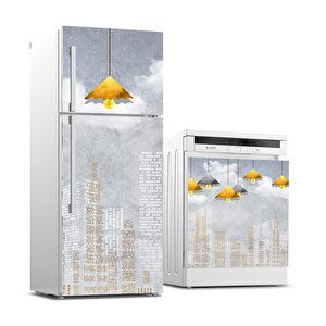 Buzdolabı Ve Bulaşık Makinası Beyaz Eşya Sticker Kaplama Şehir Silüet