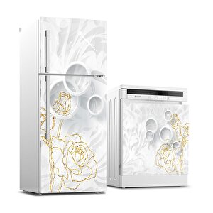 Buzdolabı Ve Bulaşık Makinası Beyaz Eşya Sticker Kaplama Altın Gül