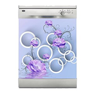 Bulaşık Makinesi Sticker Kaplama Beyaz Eşya Kaplama Mor Çiçekler