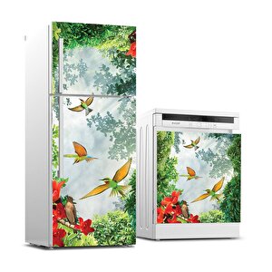 Buzdolabı Ve Bulaşık Makinası Beyaz Eşya Sticker Kaplama 3d Renkli Kuşlar