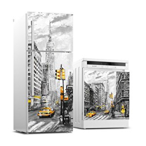 Buzdolabı Ve Bulaşık Makinası Beyaz Eşya Sticker Kaplama Newyork Yağlıboya