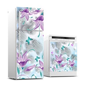 Buzdolabı Ve Bulaşık Makinası Beyaz Eşya Sticker Kaplama Mor Çiçek