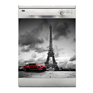 Bulaşık Makinesi Sticker Kaplama Beyaz Eşya Kaplama Kırmızı Araba Paris