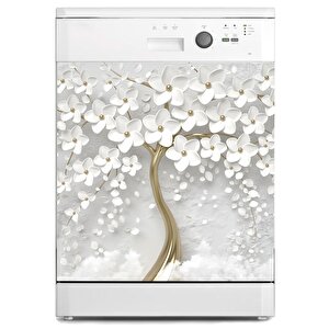 Bulaşık Makinesi Sticker Kaplama Beyaz Eşya Kaplama 3d Beyaz Ağaç 3