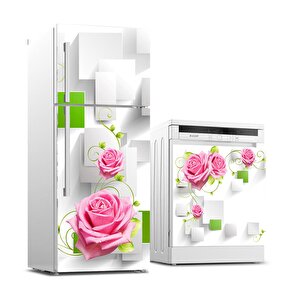 Buzdolabı Ve Bulaşık Makinası Beyaz Eşya Sticker Kaplama Pembe Gül Yeşil