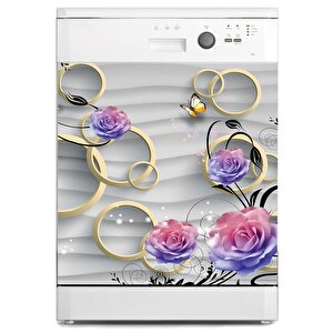Bulaşık Makinesi Sticker Kaplama Beyaz Eşya Kaplama 3d Gül Yuvarlak