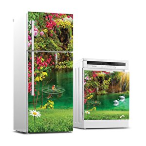 Buzdolabı Ve Bulaşık Makinası Beyaz Eşya Sticker Kaplama Göl Çiçek