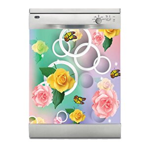 Bulaşık Makinesi Sticker Kaplama Beyaz Eşya Kaplama Sarı Çiçek Kelebek