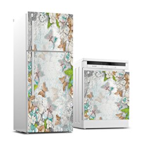 Buzdolabı Ve Bulaşık Makinası Beyaz Eşya Sticker Kaplama 3d Çiçek Kelebek
