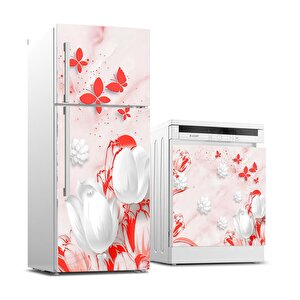 Buzdolabı Ve Bulaşık Makinası Beyaz Eşya Sticker Kaplama Çiçek Mermer