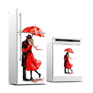 Buzdolabı Ve Bulaşık Makinası Beyaz Eşya Sticker Kaplama Romantik Şemsiye Yağlıboya