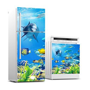 Buzdolabı Ve Bulaşık Makinası Beyaz Eşya Sticker Kaplama Yunus Balığı