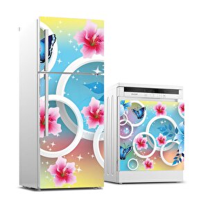 Buzdolabı Ve Bulaşık Makinası Beyaz Eşya Sticker Kaplama 3d Çiçek Yuvarlak