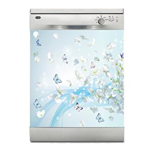 Bulaşık Makinesi Sticker Kaplama Beyaz Eşya Kaplama Beyaz Çiçek Kelebek