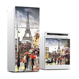 Buzdolabı Ve Bulaşık Makinası Beyaz Eşya Sticker Kaplama Eyfel Renkli Yağlıboya