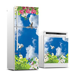 Buzdolabı Ve Bulaşık Makinası Beyaz Eşya Sticker Kaplama Çiçek Gökyüzü