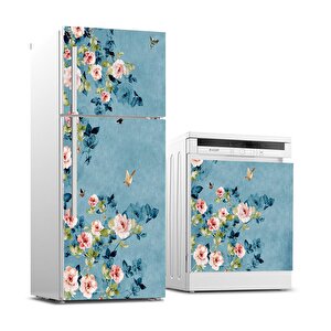 Buzdolabı Ve Bulaşık Makinası Beyaz Eşya Sticker Kaplama Mavi Yeşil Pembe Çiçek