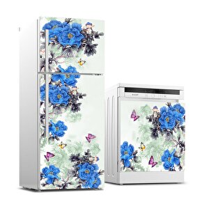 Buzdolabı Ve Bulaşık Makinası Beyaz Eşya Sticker Kaplama Mor Çiçekler