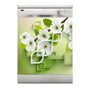 Bulaşık Makinesi Sticker Kaplama Beyaz Eşya Kaplama Yeşil Beyaz Papatya