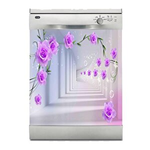 Bulaşık Makinesi Sticker Kaplama Beyaz Eşya Kaplama 3d Mor Çiçek