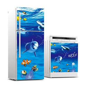 Buzdolabı Ve Bulaşık Makinası Beyaz Eşya Sticker Kaplama Sualtı Dünyası Yunus