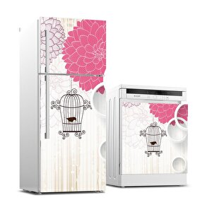 Buzdolabı Ve Bulaşık Makinası Beyaz Eşya Sticker Kaplama Bahar Çiçek Kuş